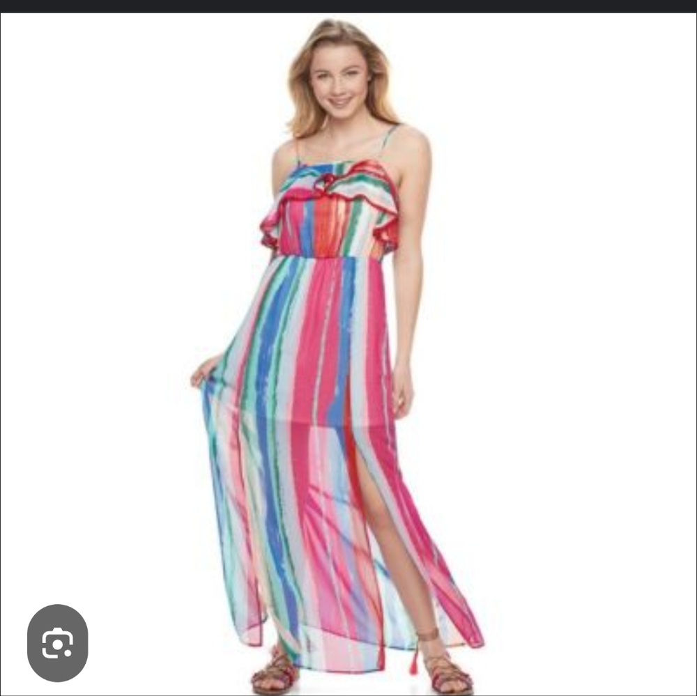 Candies Maxi Dress Womens L Colorful Striped Summer Pool Slip Y2K Boho